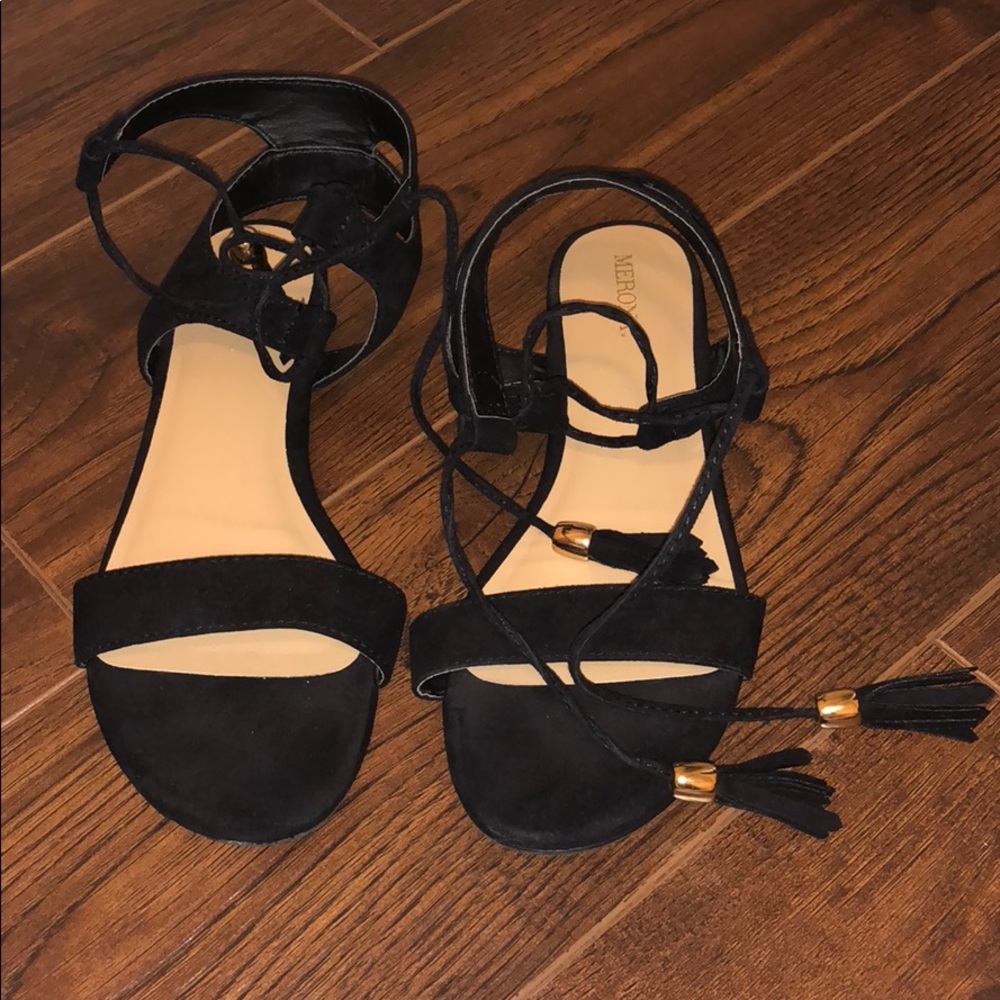 Black suede lace up sandals
